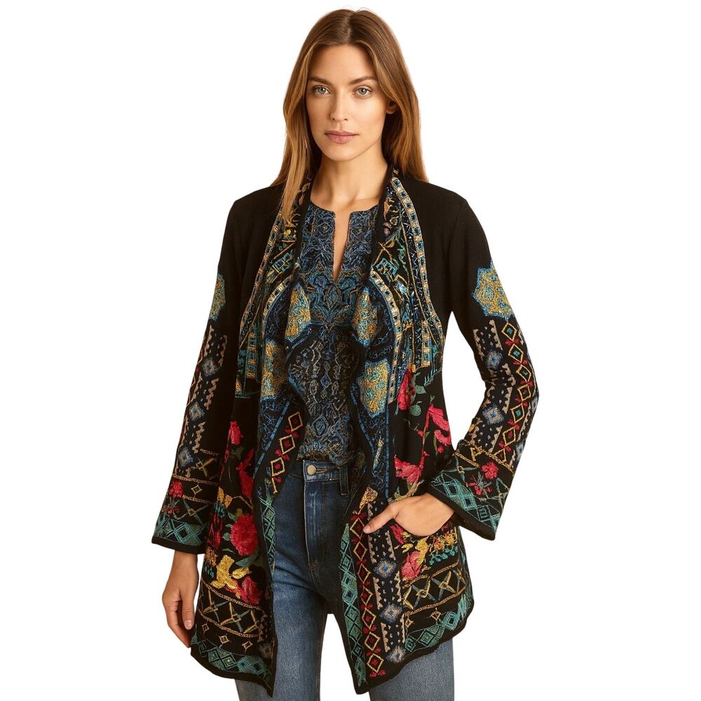 Johnny Was Black Floral Embroidered Blazer